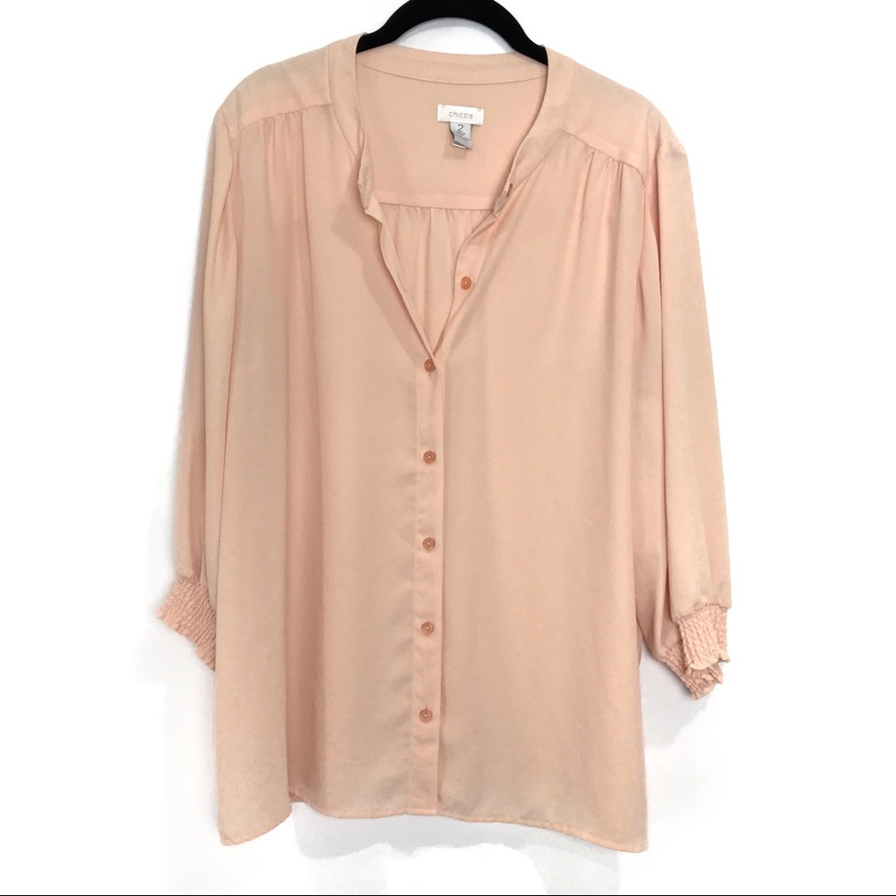 {Chico's} Collarless Button Down Blouse, Size 2